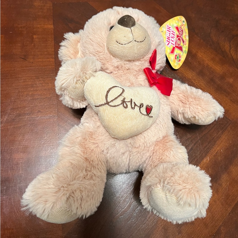 Sugar Cream 12” Teddy Bear with Heart and Red Bow